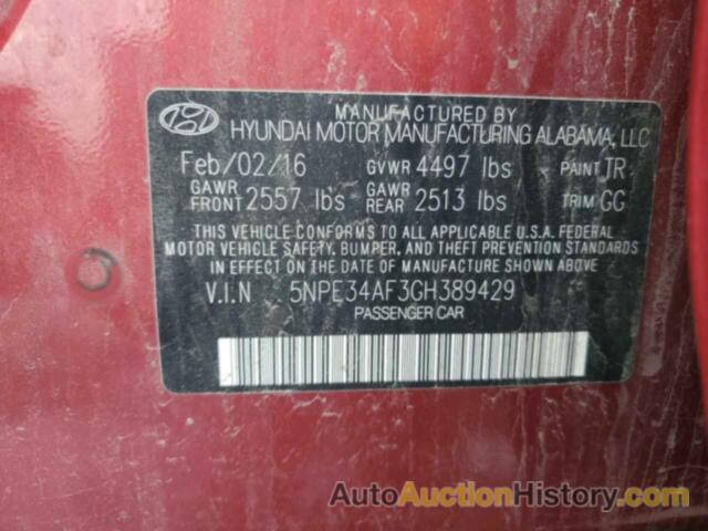 HYUNDAI SONATA SPORT, 5NPE34AF3GH389429