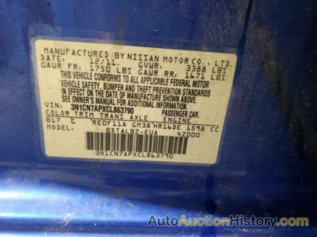 NISSAN VERSA S, 3N1CN7APXCL863790