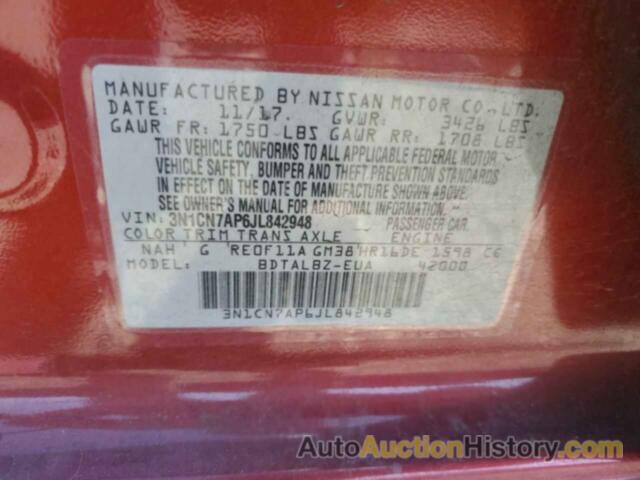 NISSAN VERSA S, 3N1CN7AP6JL842948