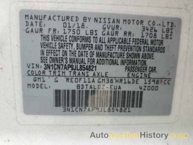 NISSAN VERSA S, 3N1CN7AP9JL854821