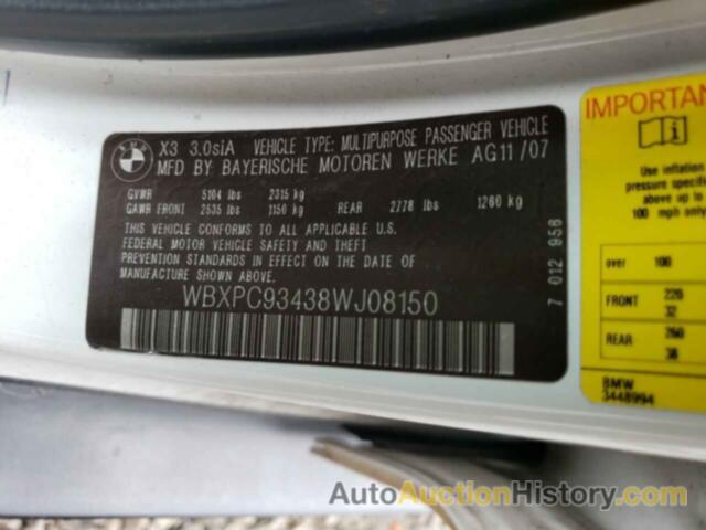 BMW X3 3.0SI, WBXPC93438WJ08150