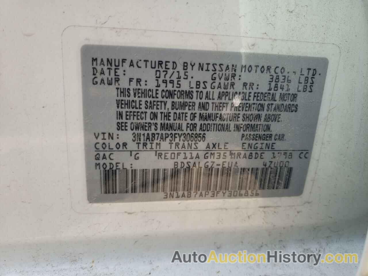 NISSAN SENTRA S, 3N1AB7AP3FY306856