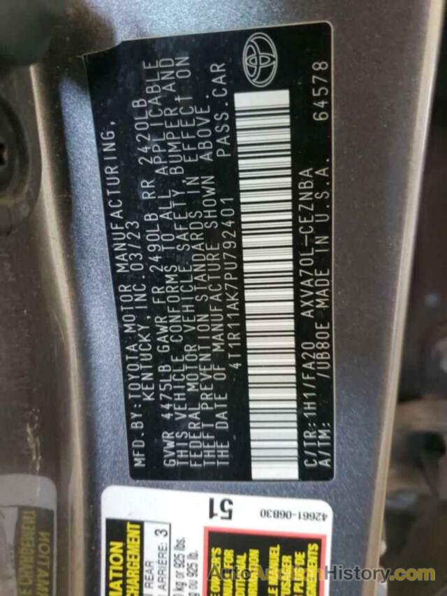 TOYOTA CAMRY LE, 4T1R11AK7PU792401