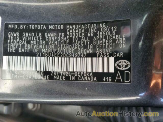 TOYOTA COROLLA BASE, 2T1BU4EE2DC949747