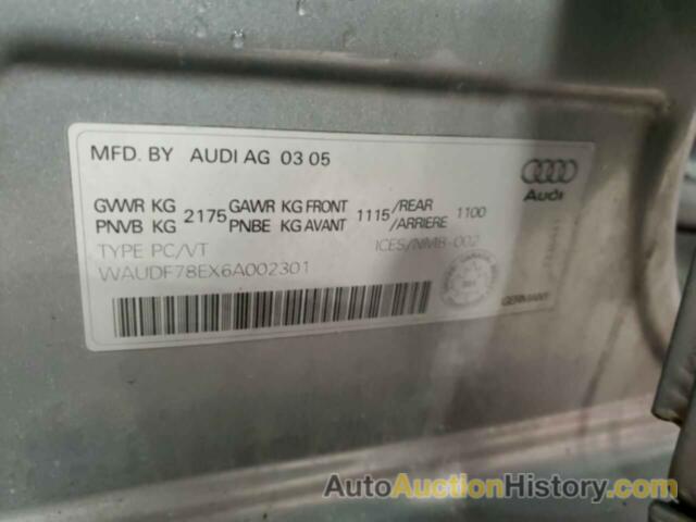 AUDI A4 2.0T QUATTRO, WAUDF78EX6A002301