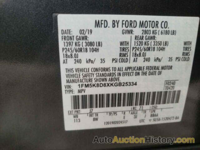 FORD EXPLORER XLT, 1FM5K8D8XKGB25334