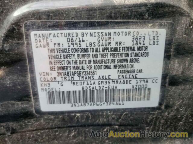 NISSAN SENTRA S, 3N1AB7AP6GY324561