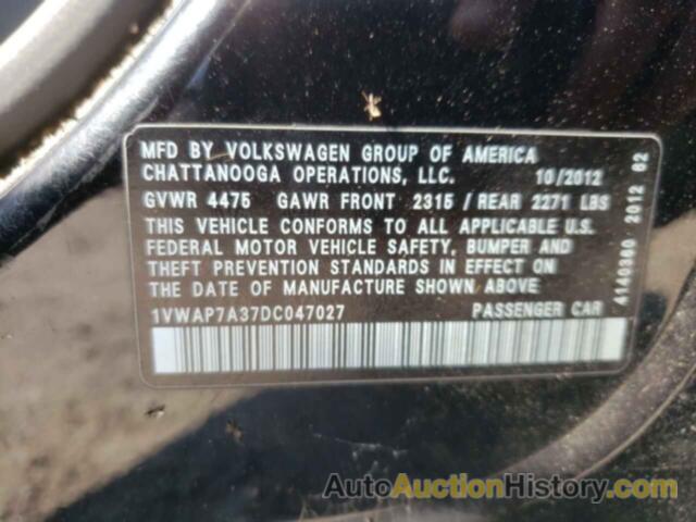 VOLKSWAGEN PASSAT S, 1VWAP7A37DC047027