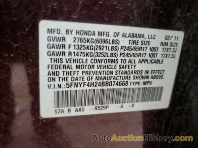 HONDA PILOT LX, 5FNYF4H24BB074668