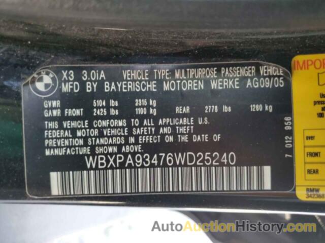 BMW X3 3.0I, WBXPA93476WD25240