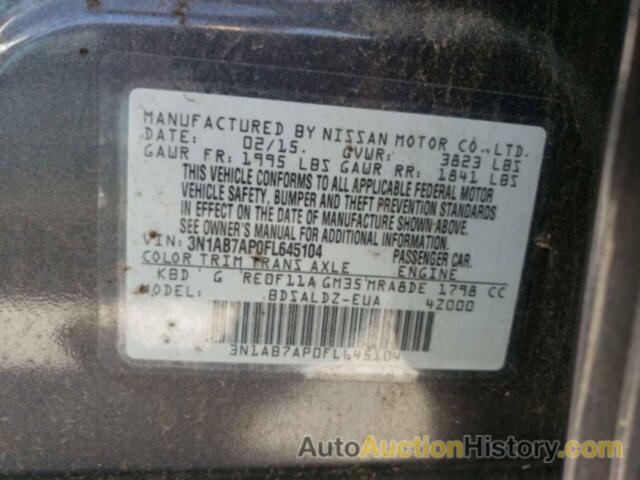 NISSAN SENTRA S, 3N1AB7AP0FL645104