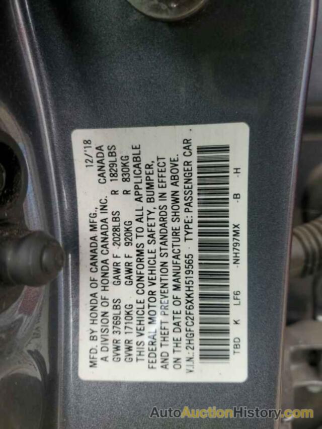 HONDA CIVIC LX, 2HGFC2F6XKH519565