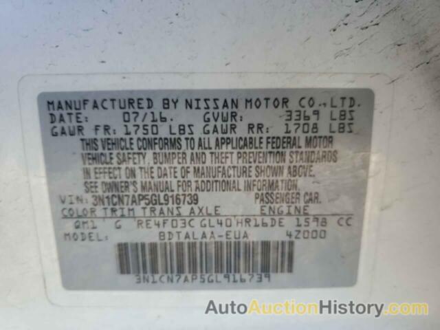 NISSAN VERSA S, 3N1CN7AP5GL916739