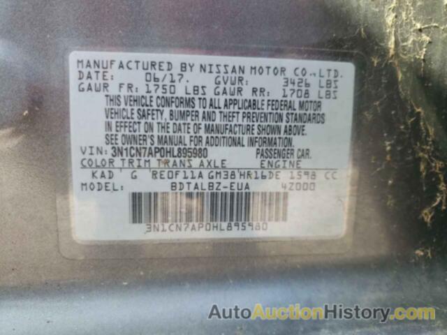 NISSAN VERSA S, 3N1CN7AP0HL895980