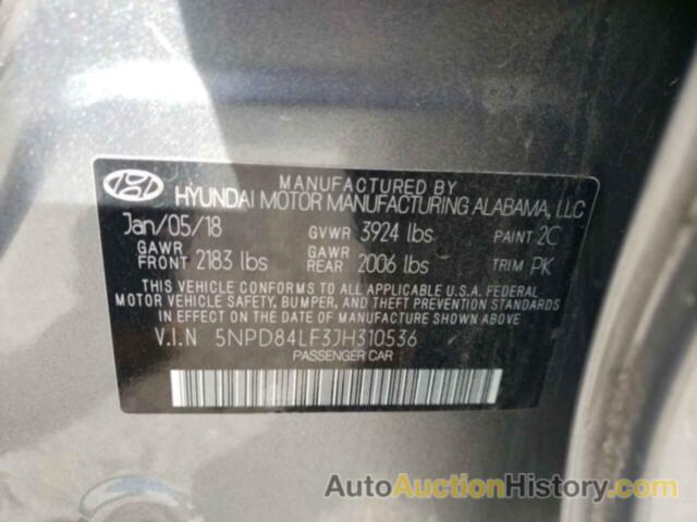 HYUNDAI ELANTRA SEL, 5NPD84LF3JH310536