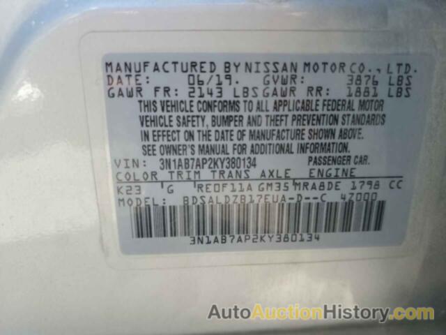 NISSAN SENTRA S, 3N1AB7AP2KY380134