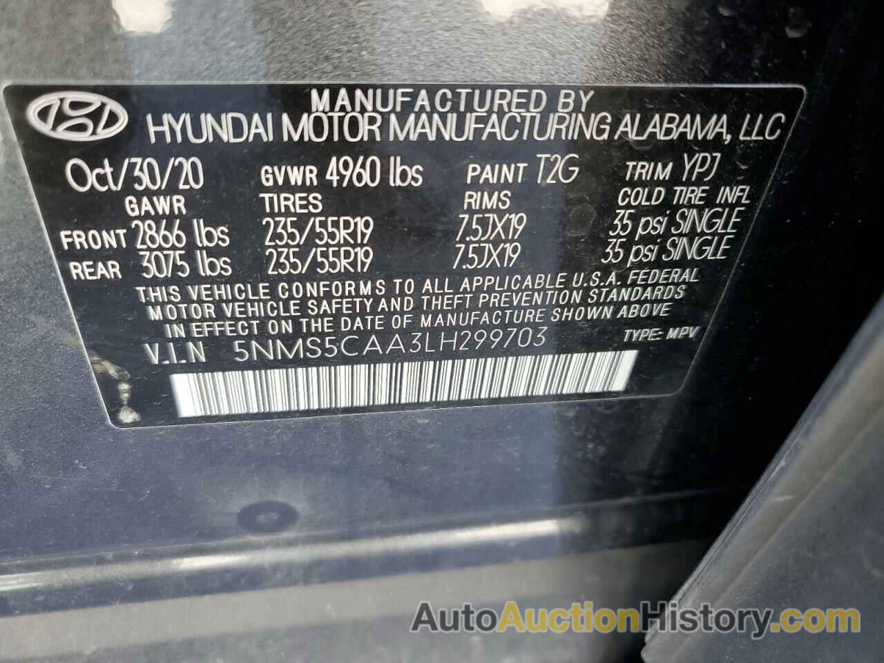 HYUNDAI SANTA FE LIMITED, 5NMS5CAA3LH299703