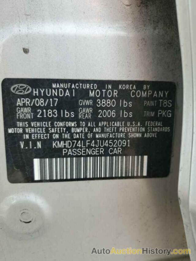 HYUNDAI ELANTRA SE, KMHD74LF4JU452091