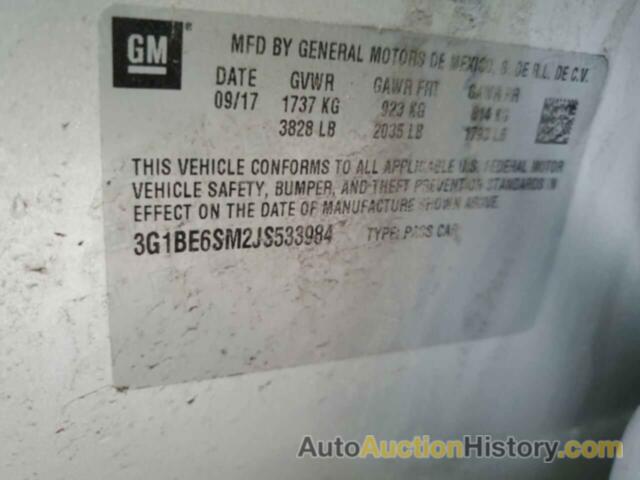 CHEVROLET CRUZE LT, 3G1BE6SM2JS533984