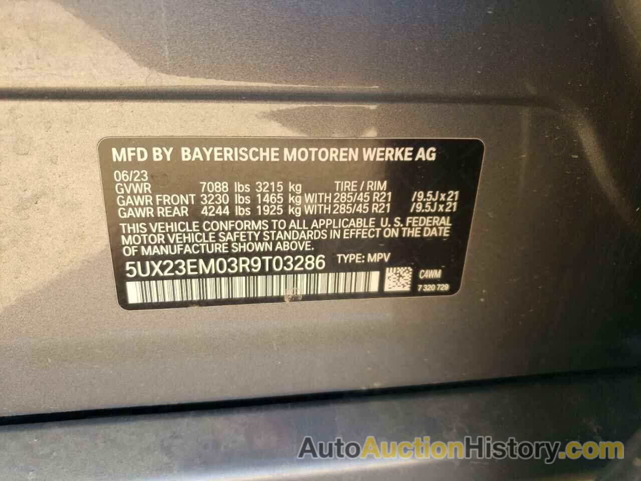 BMW X7 XDRIVE40I, 5UX23EM03R9T03286