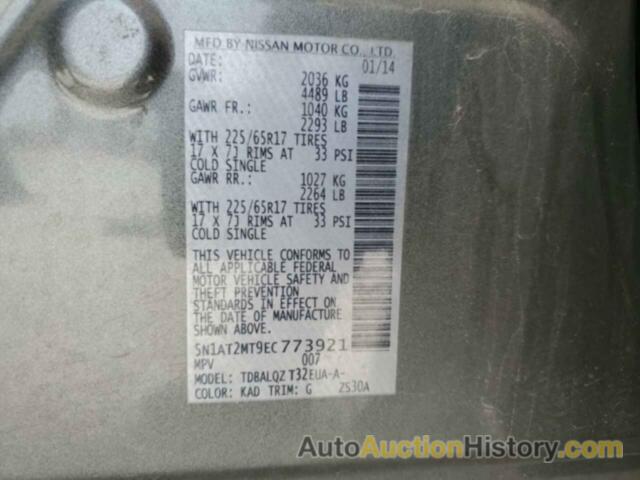 NISSAN ROGUE S, 5N1AT2MT9EC773921