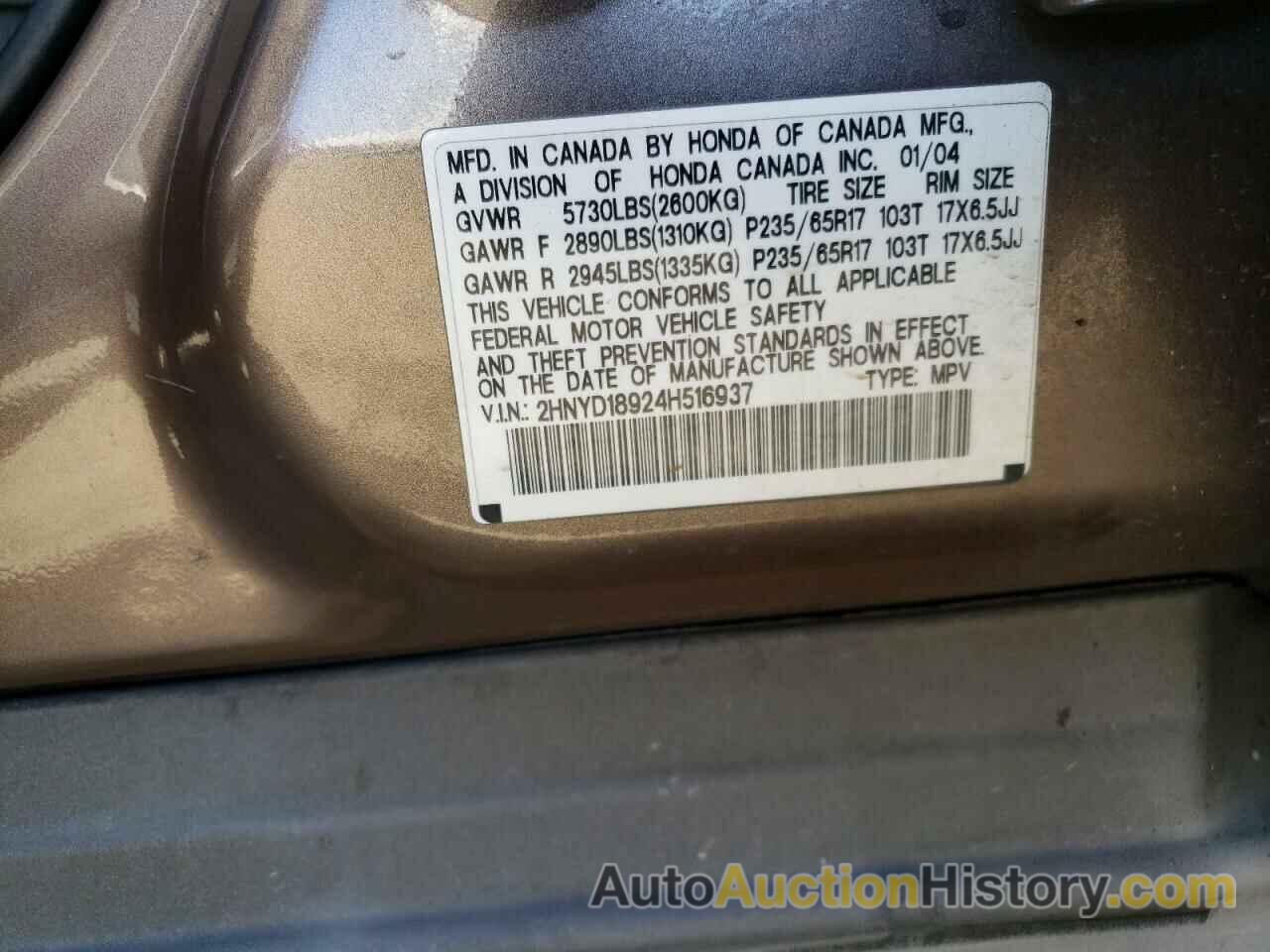 ACURA MDX TOURING, 2HNYD18924H516937