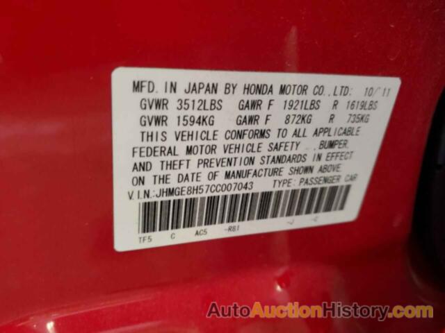 HONDA FIT SPORT, JHMGE8H57CC007043