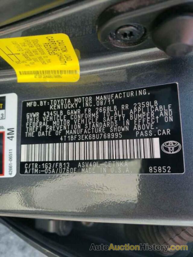 TOYOTA CAMRY BASE, 4T1BF3EK6BU768995