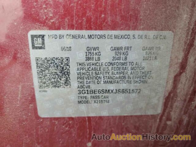 CHEVROLET CRUZE LT, 3G1BE6SMXJS651572