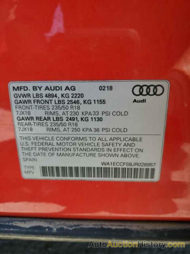 AUDI Q3 PREMIUM, WA1ECCFS8JR026957