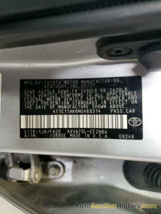 TOYOTA CAMRY LE, 4T1C11AK6MU469314