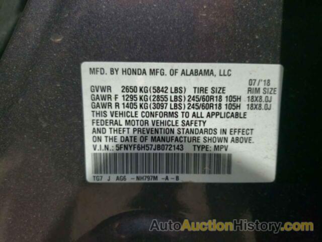 HONDA PILOT EXL, 5FNYF6H57JB072143