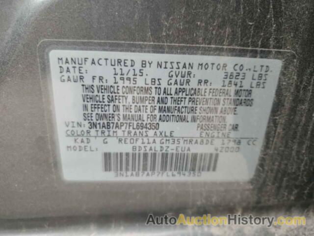 NISSAN SENTRA S, 3N1AB7AP7FL694350