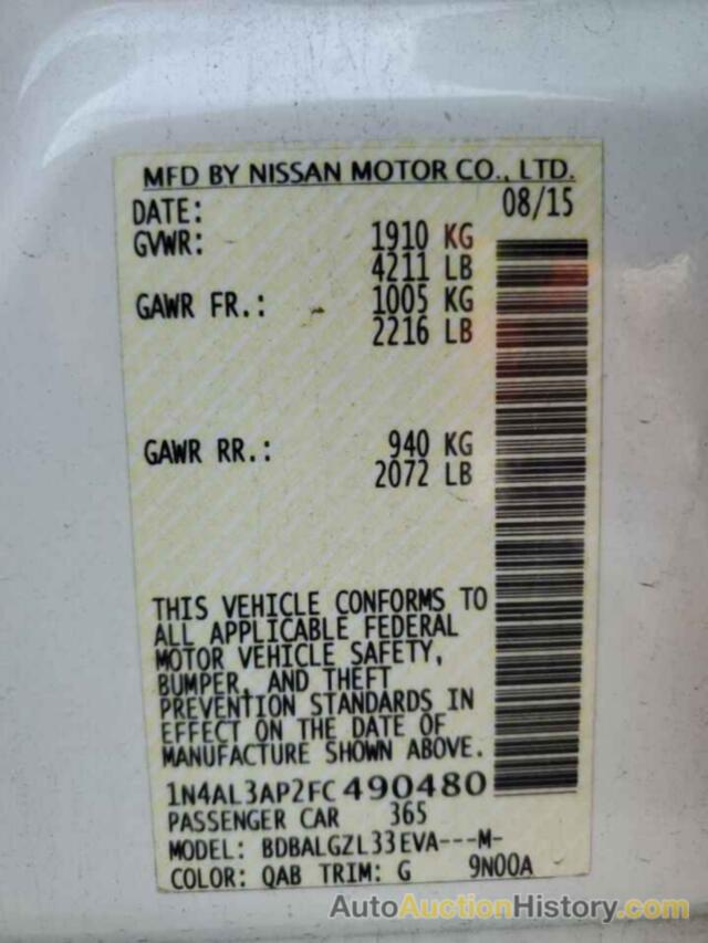 NISSAN ALTIMA 2.5, 1N4AL3AP2FC490480