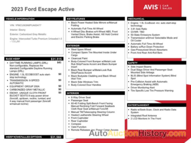 FORD ESCAPE ACT ACTIVE, 1FMCU9GN8PUA00477