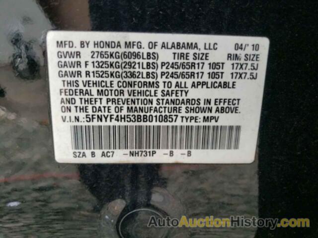 HONDA PILOT EXL, 5FNYF4H53BB010857