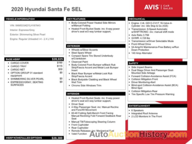 HYUNDAI SANTA FE SEL, 5NMS33AD7LH187843