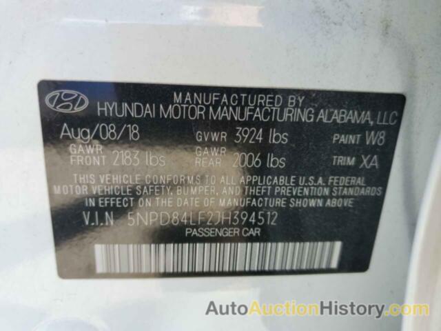 HYUNDAI ELANTRA SEL, 5NPD84LF2JH394512