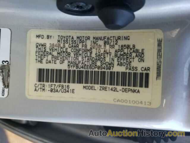 TOYOTA COROLLA BASE, 5YFBU4EE6DP094907