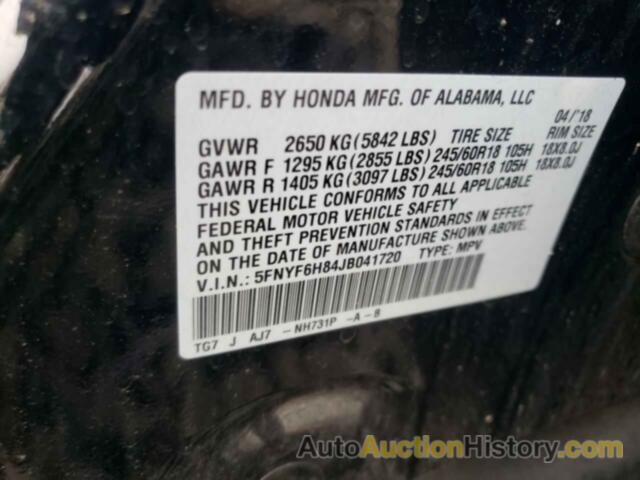 HONDA PILOT EXL, 5FNYF6H84JB041720