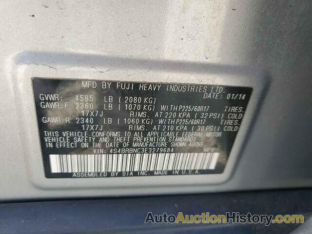 SUBARU OUTBACK 2.5I LIMITED, 4S4BRBNC3E3279684