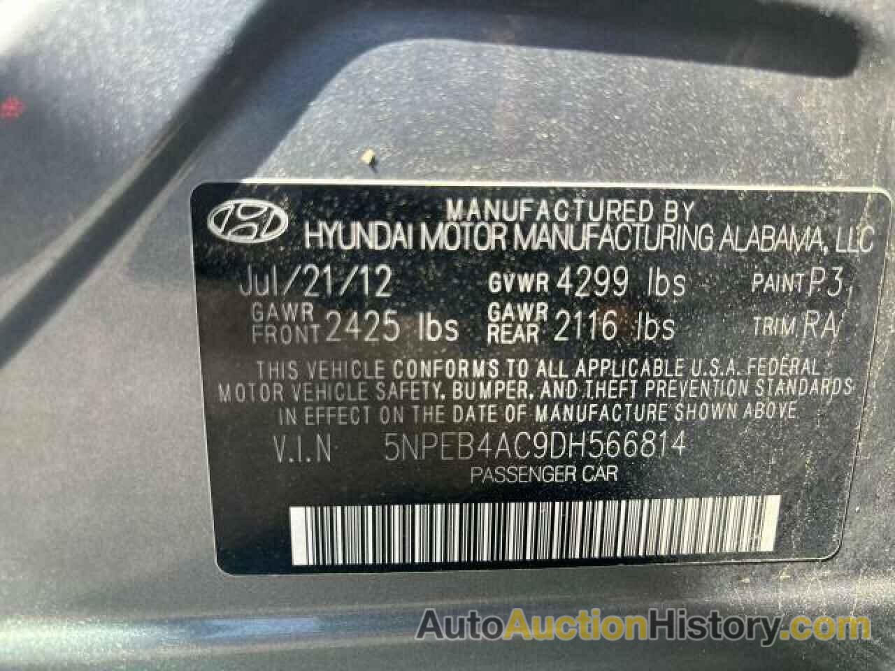 HYUNDAI SONATA GLS, 5NPEB4AC9DH566814