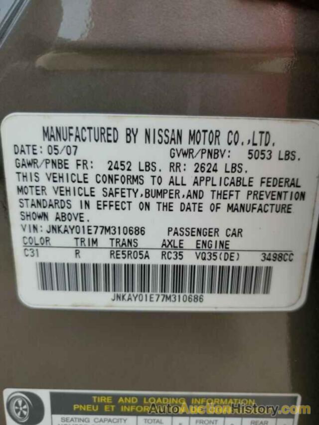 INFINITI M35 BASE, JNKAY01E77M310686