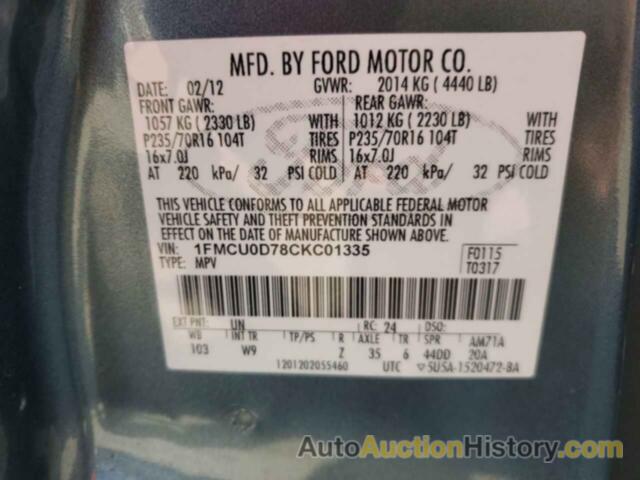 FORD ESCAPE XLT, 1FMCU0D78CKC01335