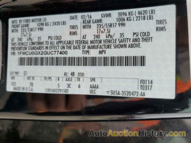 FORD ESCAPE SE, 1FMCU0GX2GUC77400