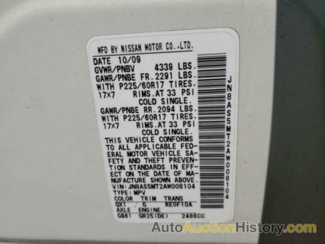 NISSAN ROGUE S, JN8AS5MT2AW008104