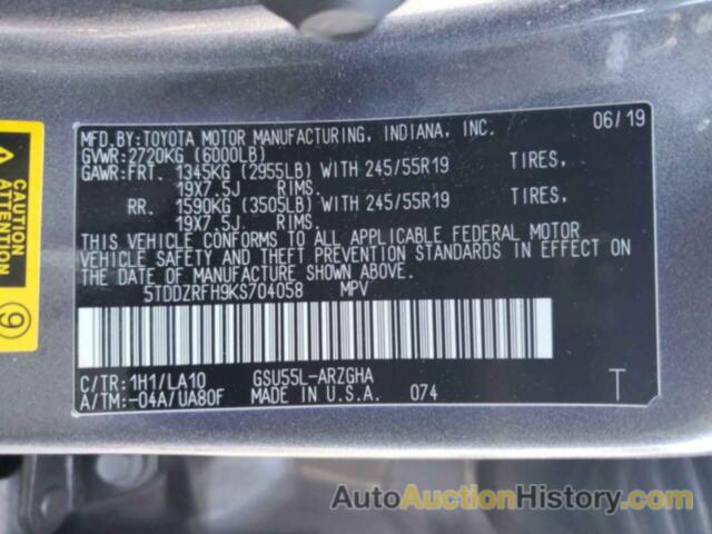 TOYOTA HIGHLANDER LIMITED, 5TDDZRFH9KS704058