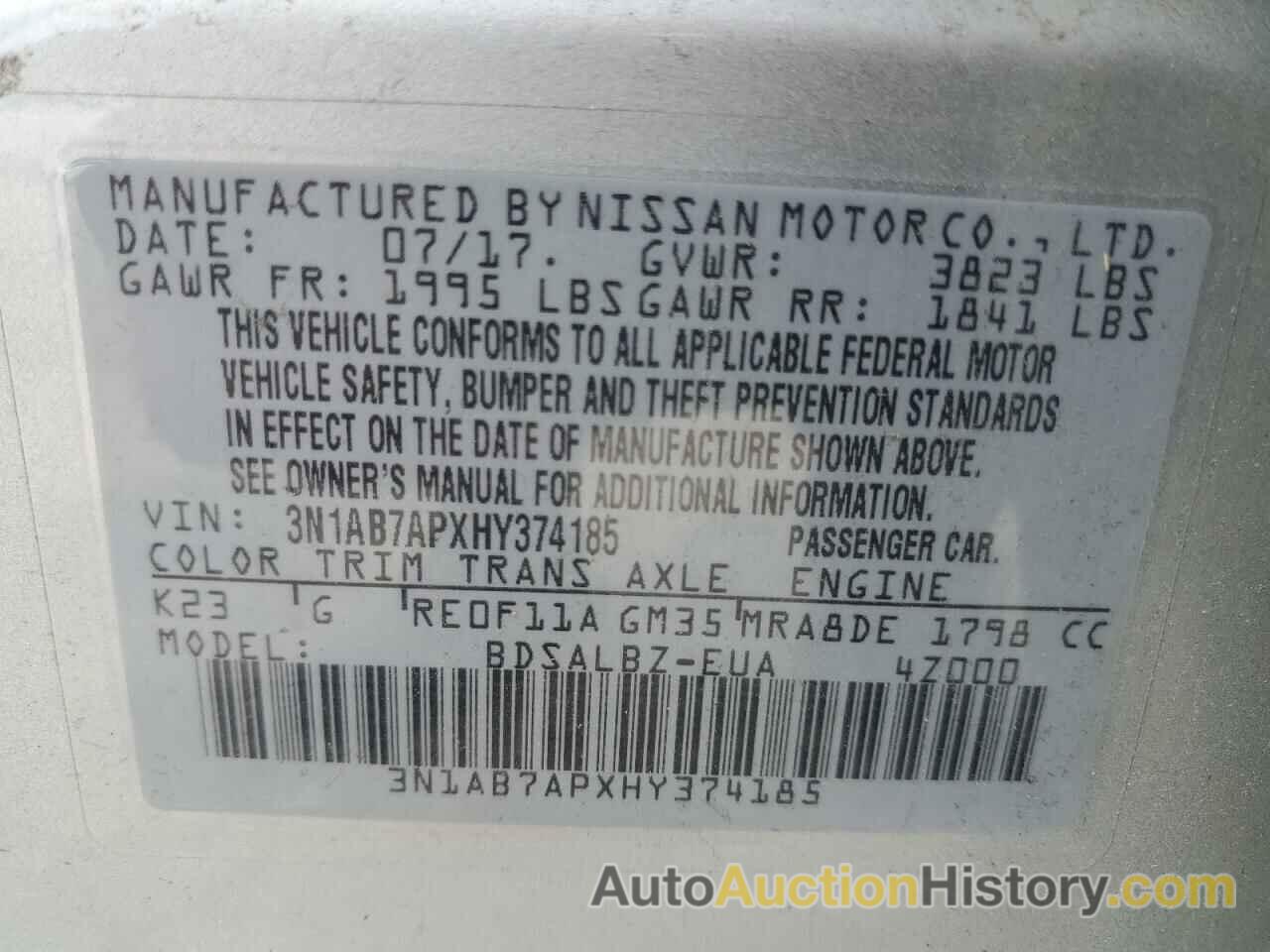 NISSAN SENTRA S, 3N1AB7APXHY374185