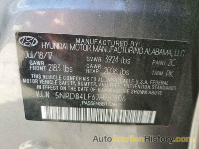 HYUNDAI ELANTRA SEL, 5NPD84LF6JH251806