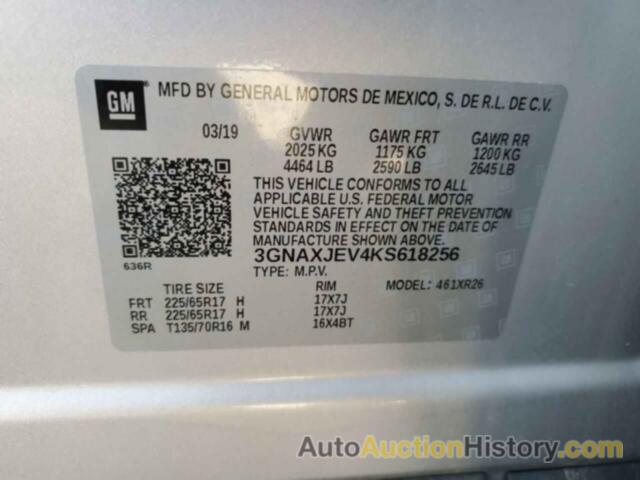 CHEVROLET EQUINOX LT, 3GNAXJEV4KS618256